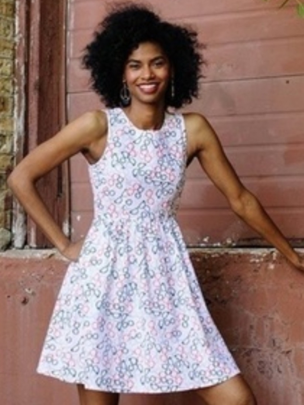Sleeveless Glasses Patterned A-Line Dress